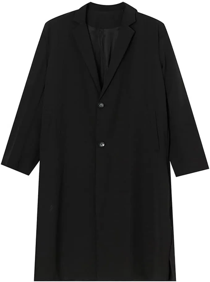 Men's Clothing Single Breasted Two Button Mid Length Windbreaker Loose Long Coat Vintage Loose Casual Split Trench