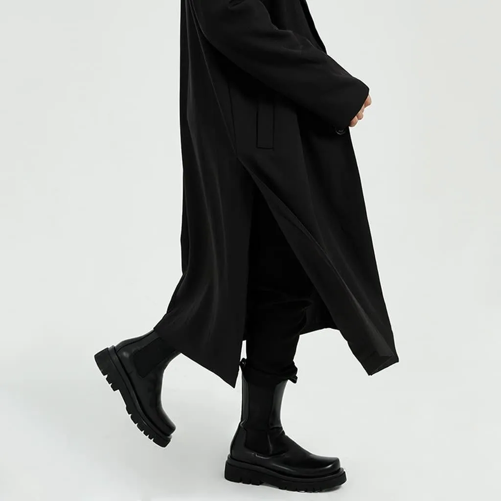 Men's Clothing Single Breasted Two Button Mid Length Windbreaker Loose Long Coat Vintage Loose Casual Split Trench