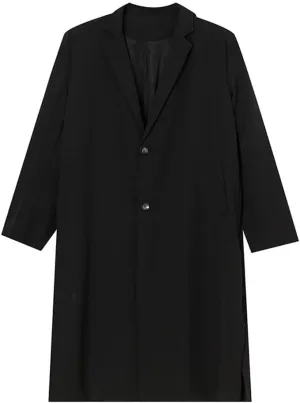 Men's Clothing Single Breasted Two Button Mid Length Windbreaker Loose Long Coat Vintage Loose Casual Split Trench