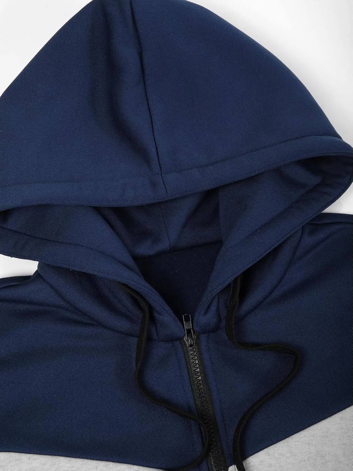 Men's Color Blocked Hoodie Long Sleeve 2 Piece Set Loose Casual Adjustable Hoodie Loose Pants Sports Set