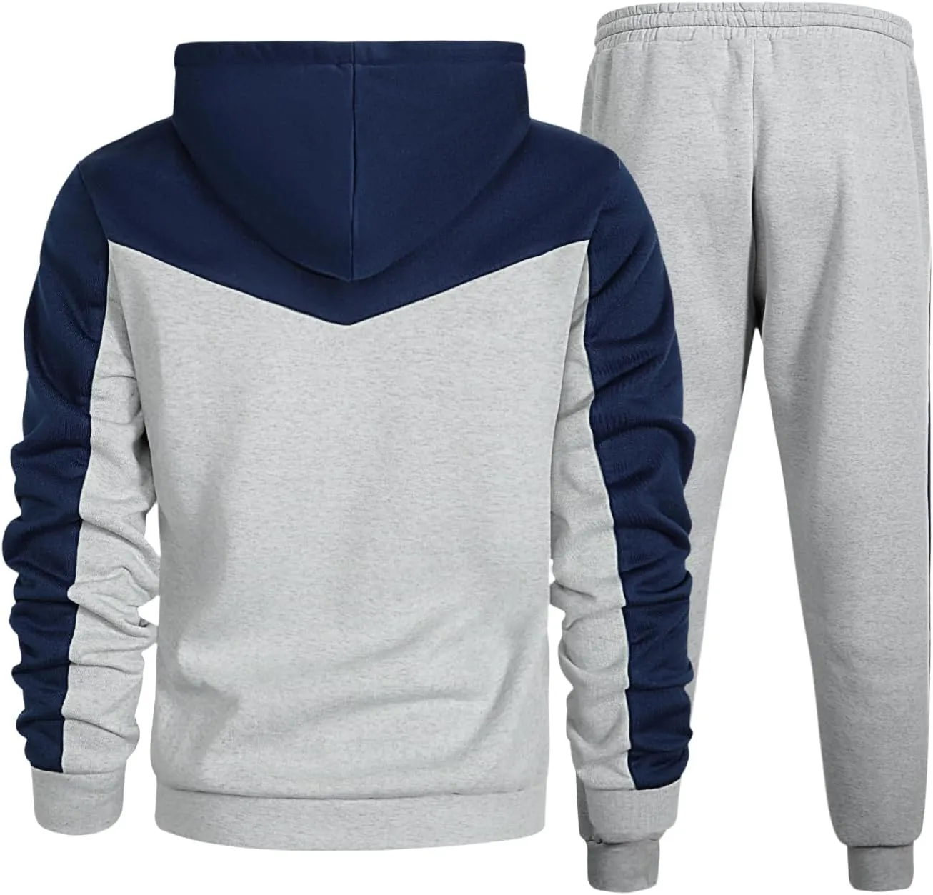 Men's Color Blocked Hoodie Long Sleeve 2 Piece Set Loose Casual Adjustable Hoodie Loose Pants Sports Set