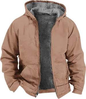 Men's Hooded Jacket Fleece Lined Zip up Warm Hoodies Sweatshirt Winter Fashion Casual Solid Hooded Coat with Pockets