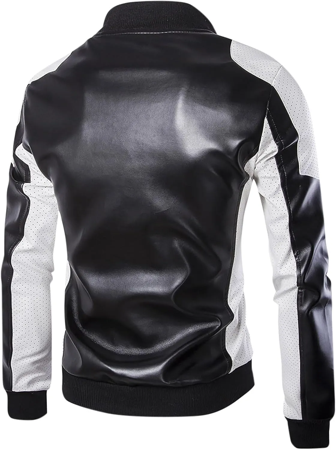 Mens Motorcycle PU Leather Jackets Stand Collar Biker Windbreaker Zip-up Slim Fit Outwear Fall Winter Patchwork Coats
