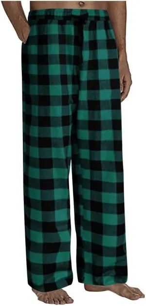 Mens Pajama Pants Lounge Plaid Print Bottoms Drawstring Workout Trousers Vintage Fashion Sleep Bottoms with Pockets