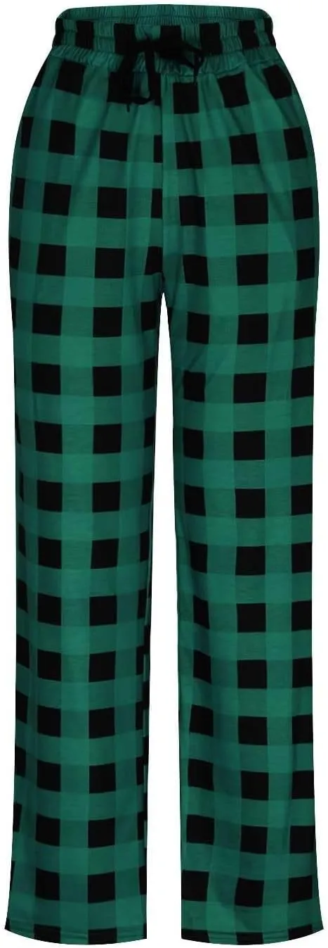 Mens Pajama Pants Lounge Plaid Print Bottoms Drawstring Workout Trousers Vintage Fashion Sleep Bottoms with Pockets
