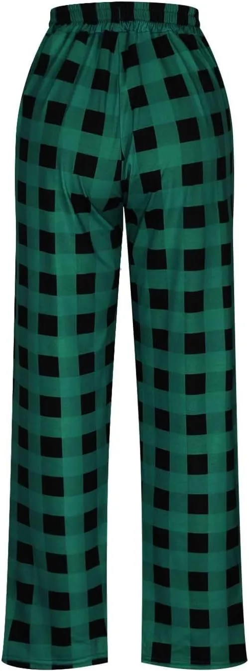 Mens Pajama Pants Lounge Plaid Print Bottoms Drawstring Workout Trousers Vintage Fashion Sleep Bottoms with Pockets