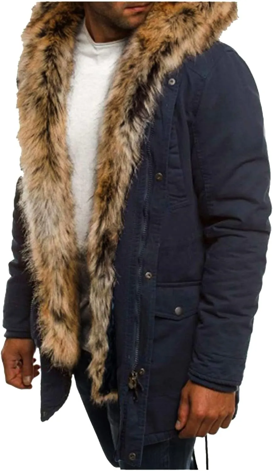 Mens Sherpa Jacket Fleece Lined Motorcycle Tactical Cargo Jacket Warm Zip Up Thickened Trucker Winter Warm Pea Coats