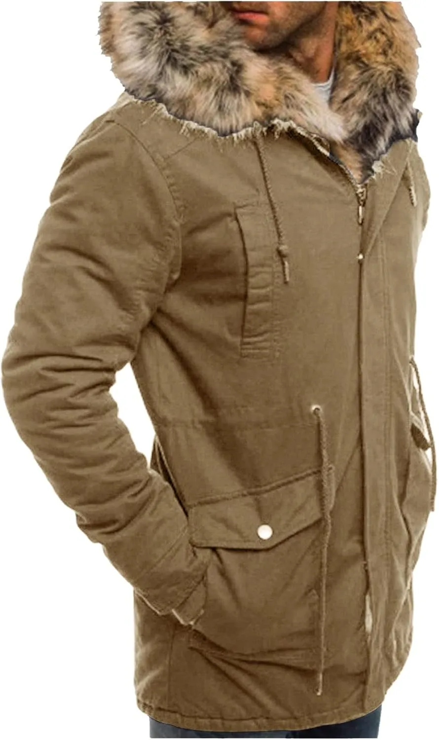 Mens Sherpa Jacket Fleece Lined Motorcycle Tactical Cargo Jacket Warm Zip Up Thickened Trucker Winter Warm Pea Coats