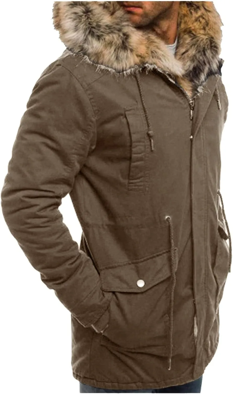 Mens Sherpa Jacket Fleece Lined Motorcycle Tactical Cargo Jacket Warm Zip Up Thickened Trucker Winter Warm Pea Coats