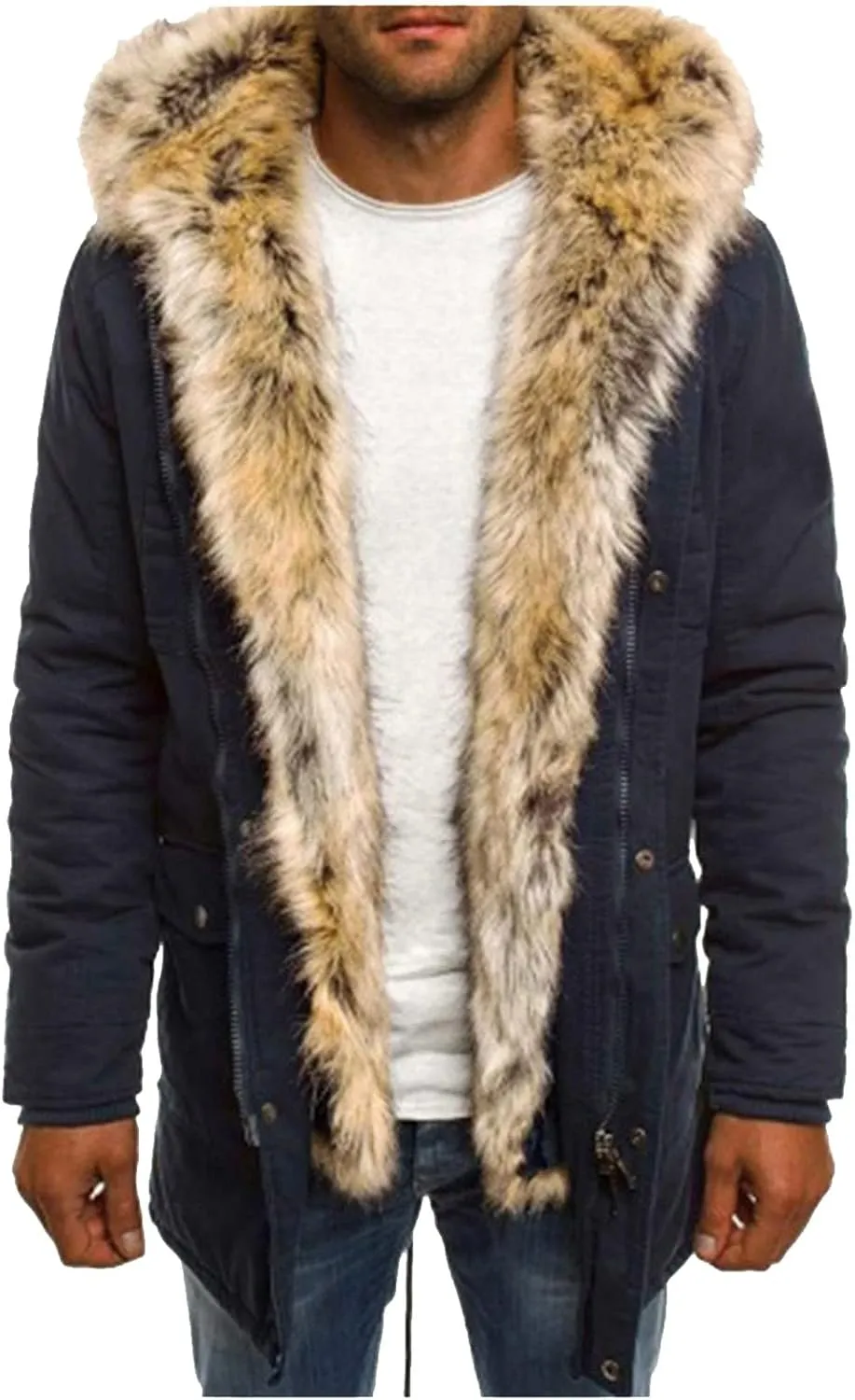 Mens Sherpa Jacket Fleece Lined Motorcycle Tactical Cargo Jacket Warm Zip Up Thickened Trucker Winter Warm Pea Coats