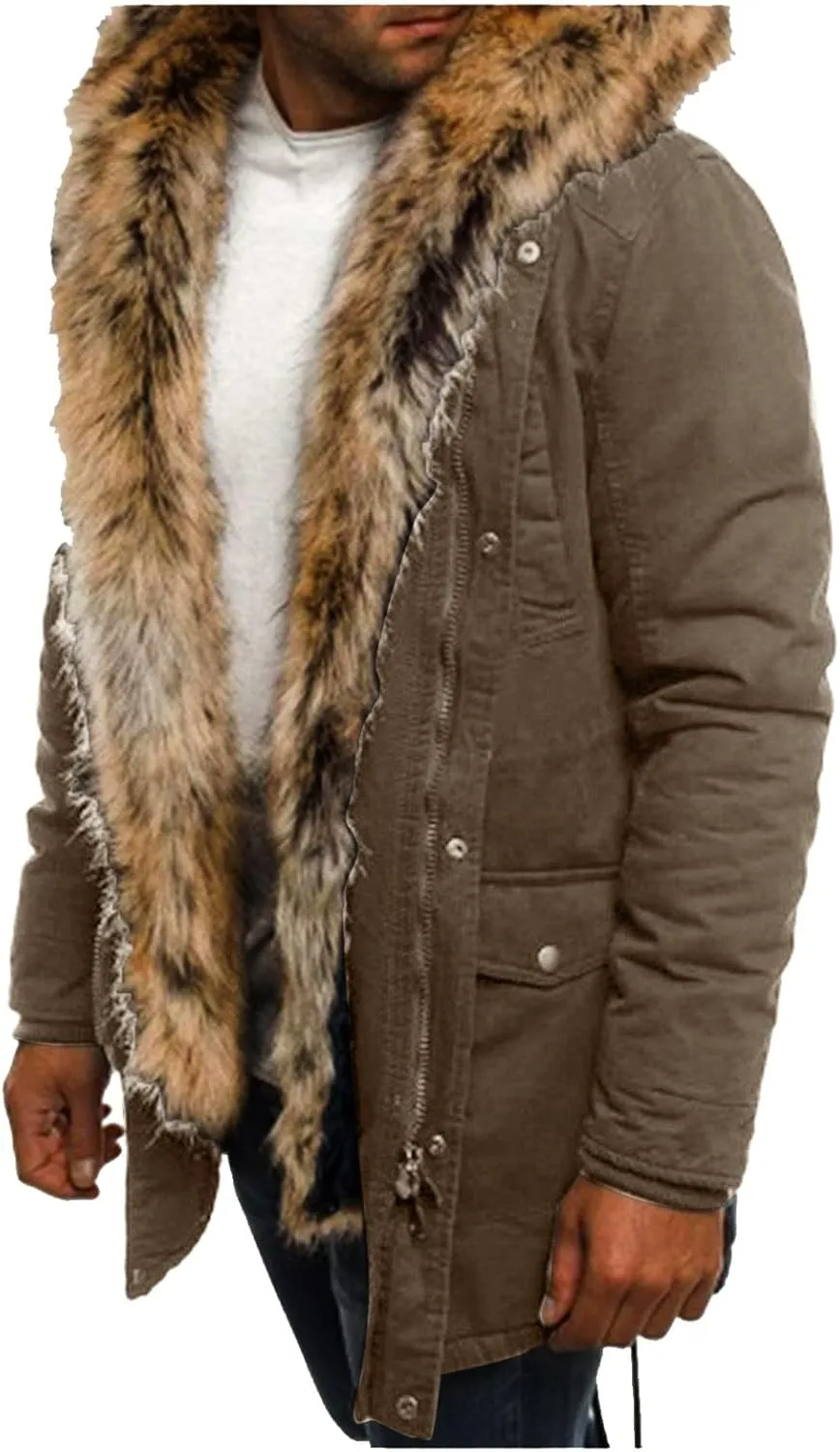 Mens Sherpa Jacket Fleece Lined Motorcycle Tactical Cargo Jacket Warm Zip Up Thickened Trucker Winter Warm Pea Coats