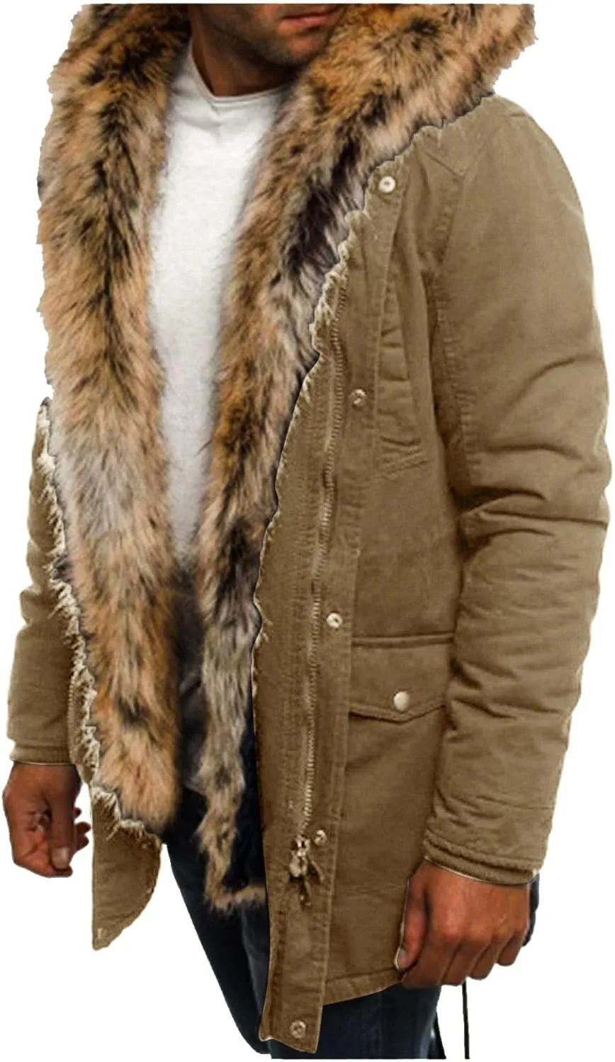 Mens Sherpa Jacket Fleece Lined Motorcycle Tactical Cargo Jacket Warm Zip Up Thickened Trucker Winter Warm Pea Coats