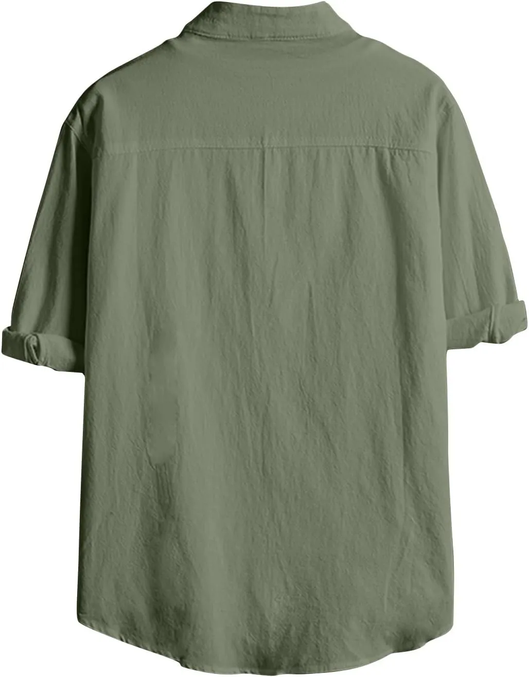 Mens Shirts,3/4 Sleeve Cotton Linen Shirts Japanese Style Casual Stand Collar Button Down T Shirts Pocket Tops