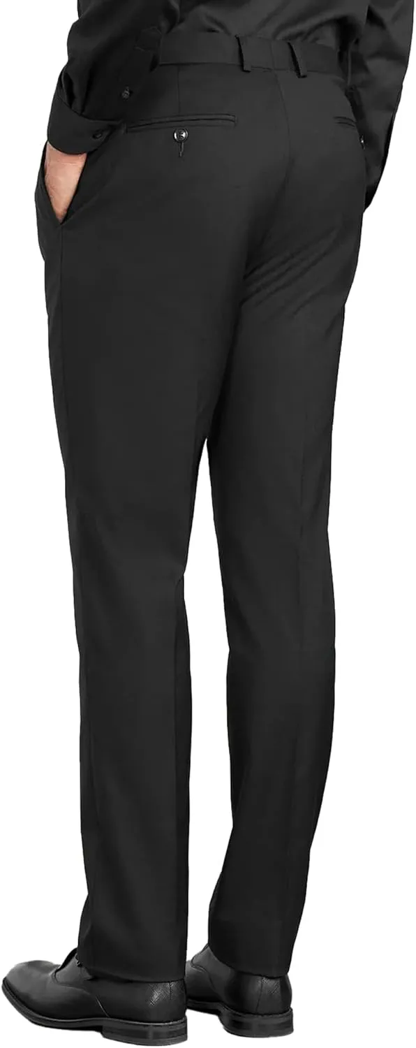 Mens Slim Fit Dress Pants Expandable Waist Flat Front No Iron Suit Pants