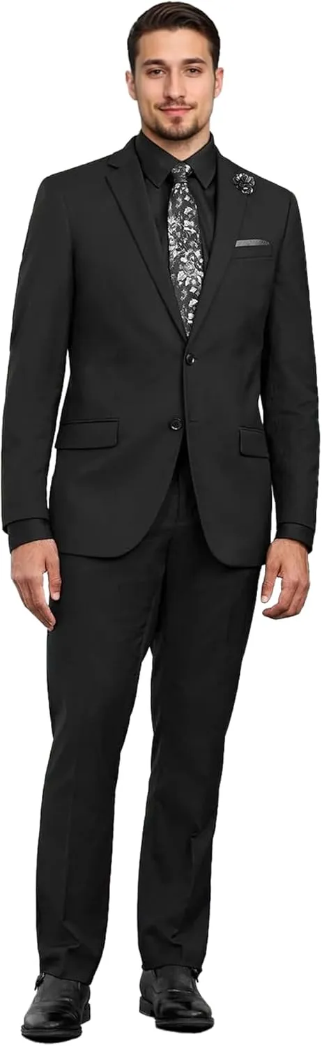 Mens Slim Fit Dress Pants Expandable Waist Flat Front No Iron Suit Pants