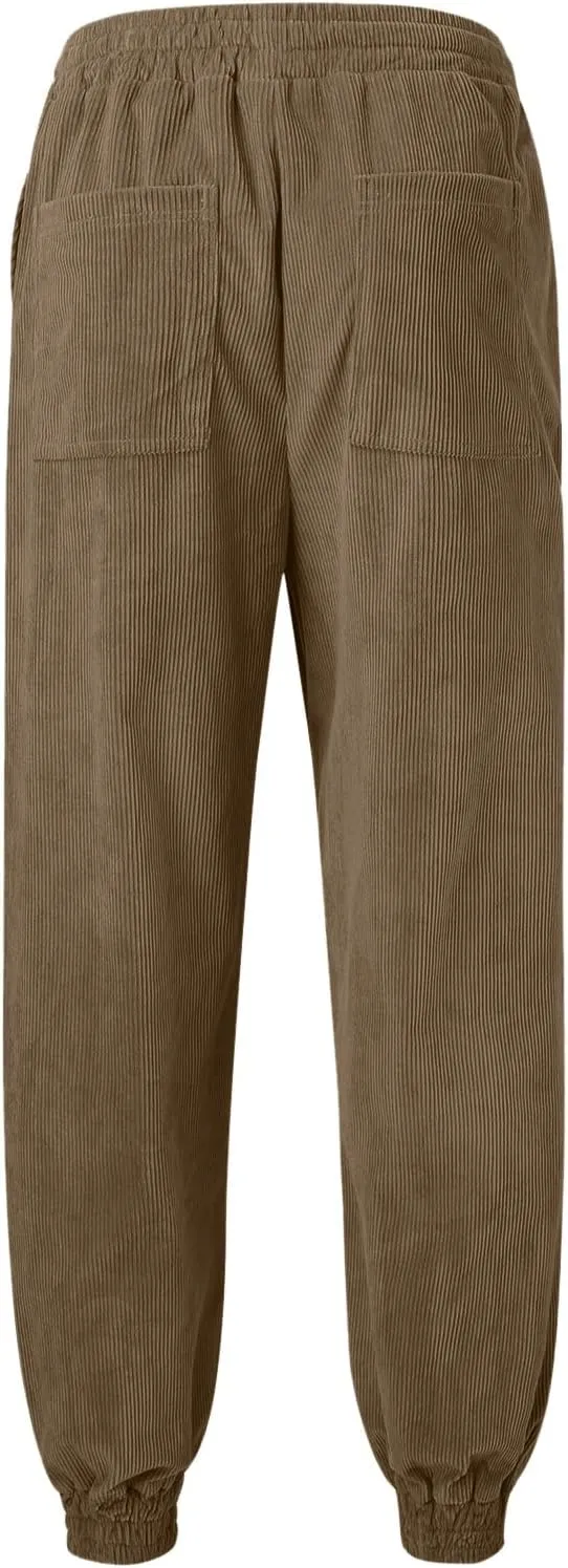 Mens Sweatpants Joggers Corduroy Baggy Sweatpants Cinch Bottoms Straight Leg Elastic Waist Casual Drawstring Joggers