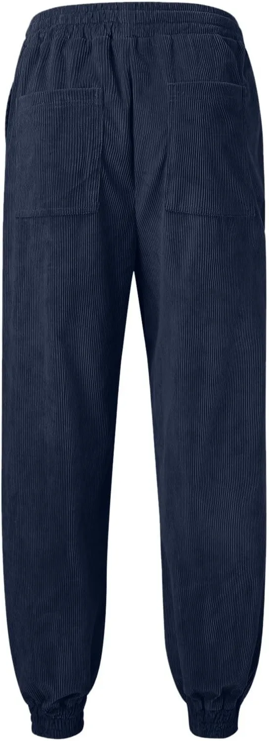 Mens Sweatpants Joggers Corduroy Baggy Sweatpants Cinch Bottoms Straight Leg Elastic Waist Casual Drawstring Joggers