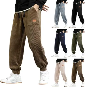 Mens Sweatpants Joggers Corduroy Baggy Sweatpants Cinch Bottoms Straight Leg Elastic Waist Casual Drawstring Joggers