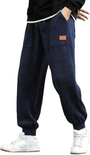 Mens Sweatpants Joggers Corduroy Baggy Sweatpants Cinch Bottoms Straight Leg Elastic Waist Casual Drawstring Joggers