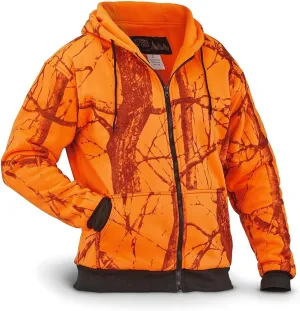 Men's Thermal Lined Fleece Blaze Orange Camo Hooded Sweatshirt, Blaze Camo, LARGE