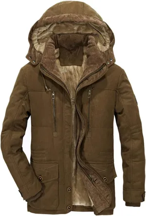 Men's Warm Parka Jacket Military Jacket Fleece Lined Warm Cargo Jackets with Detachable Hood Faux-Fur Trim