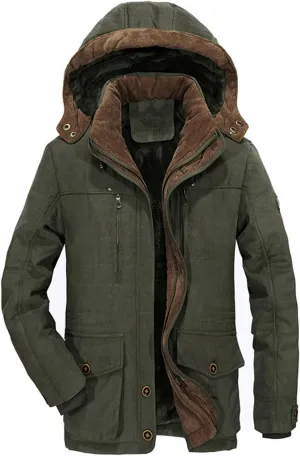 Men's Warm Parka Jacket Military Jacket Fleece Lined Warm Cargo Jackets with Detachable Hood Faux-Fur Trim