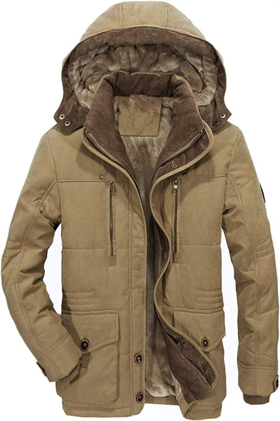 Men's Warm Parka Jacket Military Jacket Fleece Lined Warm Cargo Jackets with Detachable Hood Faux-Fur Trim