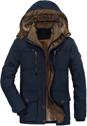 Men's Warm Parka Jacket Military Jacket Fleece Lined Warm Cargo Jackets with Detachable Hood Faux-Fur Trim