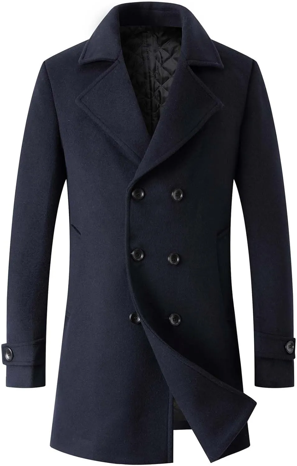 Men's Winter Coat Wool Blend Trench Overcoat Casual Double Breasted Long Pea Topcoat