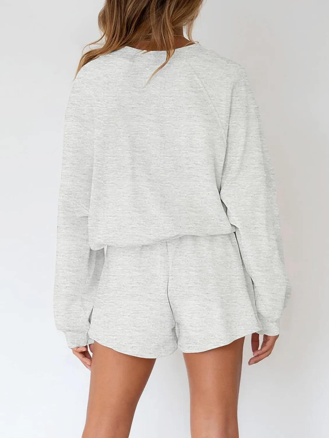 MEROKEETY Women's 2025 Fall Oversized Batwing Sleeve Lounge Sets Casual Top and Shorts 2 Piece Outfits Sweatsuit