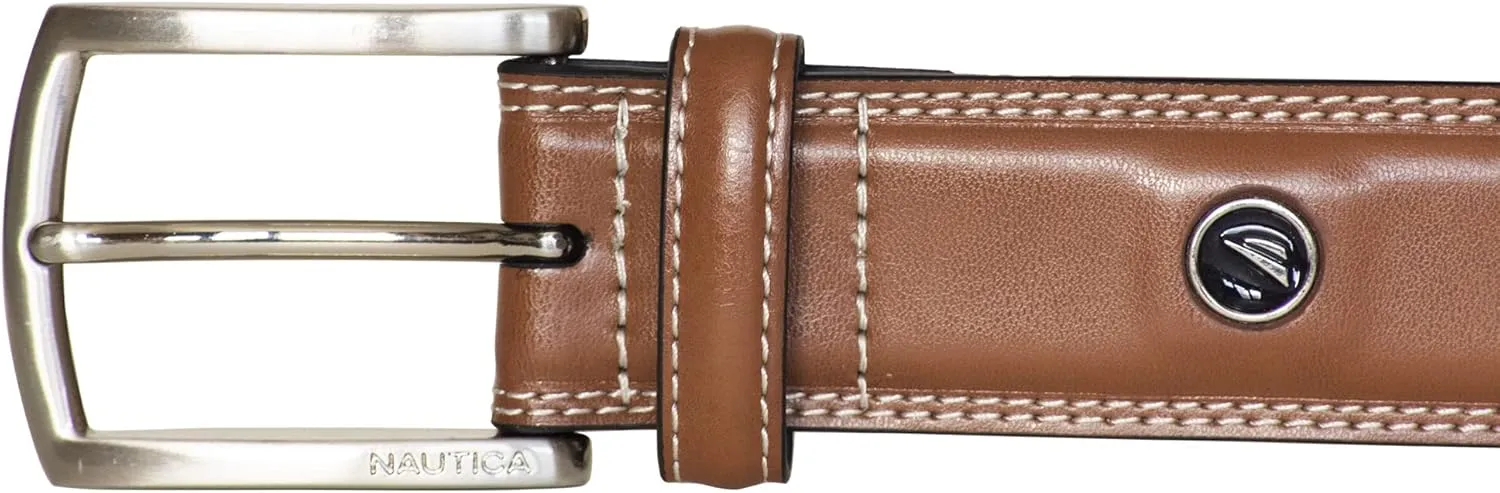 Nautica Men's Dress Leather Belt for Suits and Pants | Classic | Business | Fashion | Adjustable | Metal Buckle