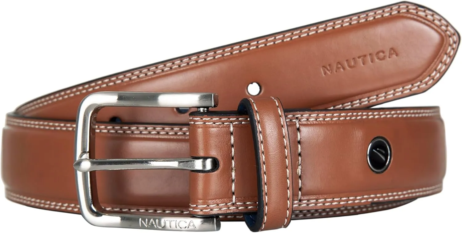 Nautica Men's Dress Leather Belt for Suits and Pants | Classic | Business | Fashion | Adjustable | Metal Buckle