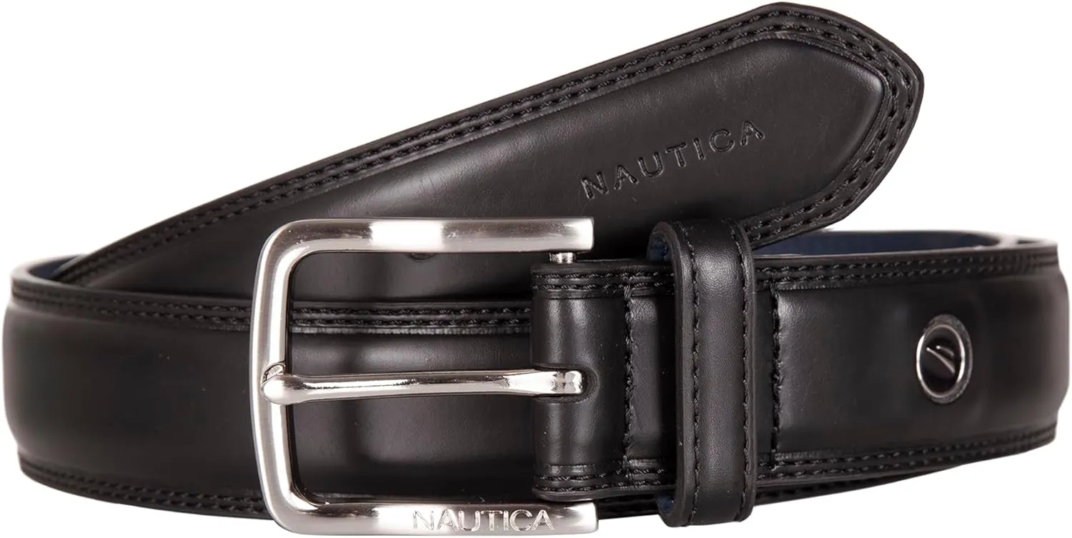 Nautica Men's Dress Leather Belt for Suits and Pants | Classic | Business | Fashion | Adjustable | Metal Buckle