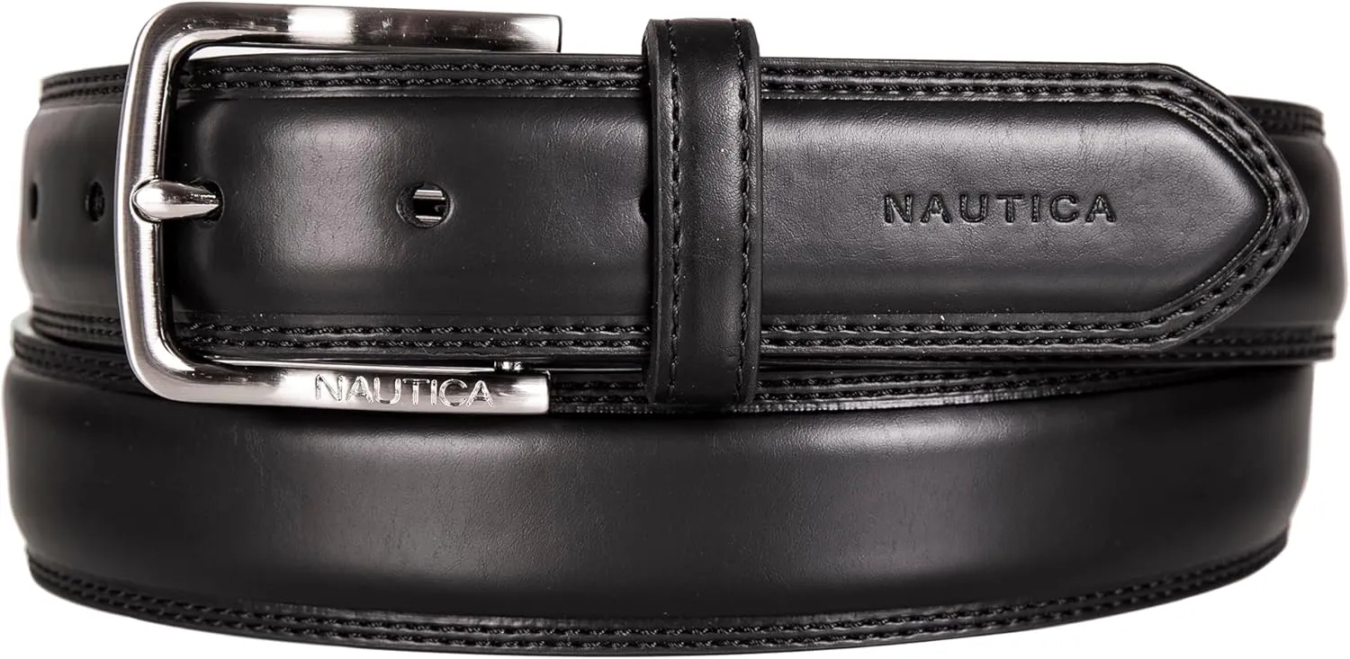 Nautica Men's Dress Leather Belt for Suits and Pants | Classic | Business | Fashion | Adjustable | Metal Buckle