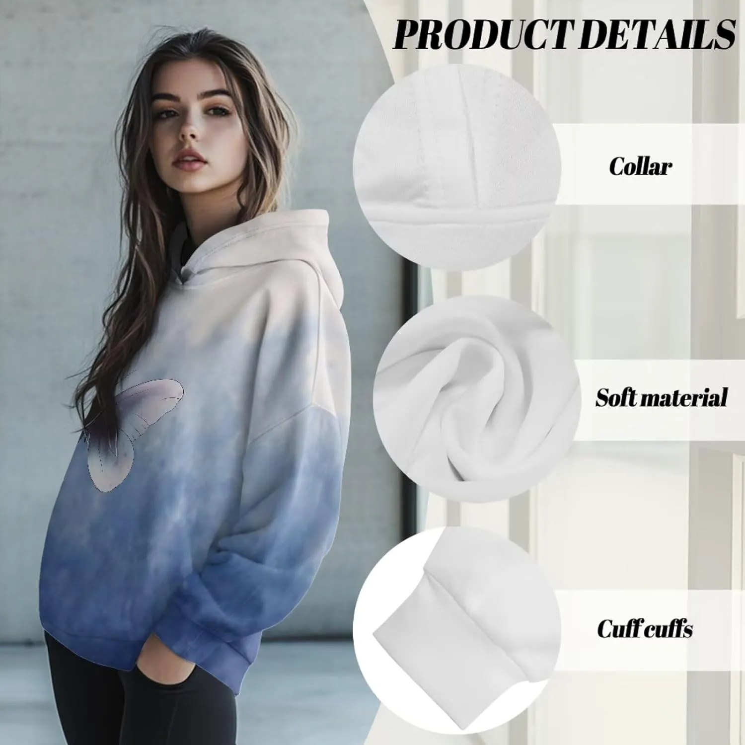 NDISTIN Ladies Loose Hooded Pullover Soft Loose Sweatshirts for Women Loose Fit for Women's Everyday Fitness