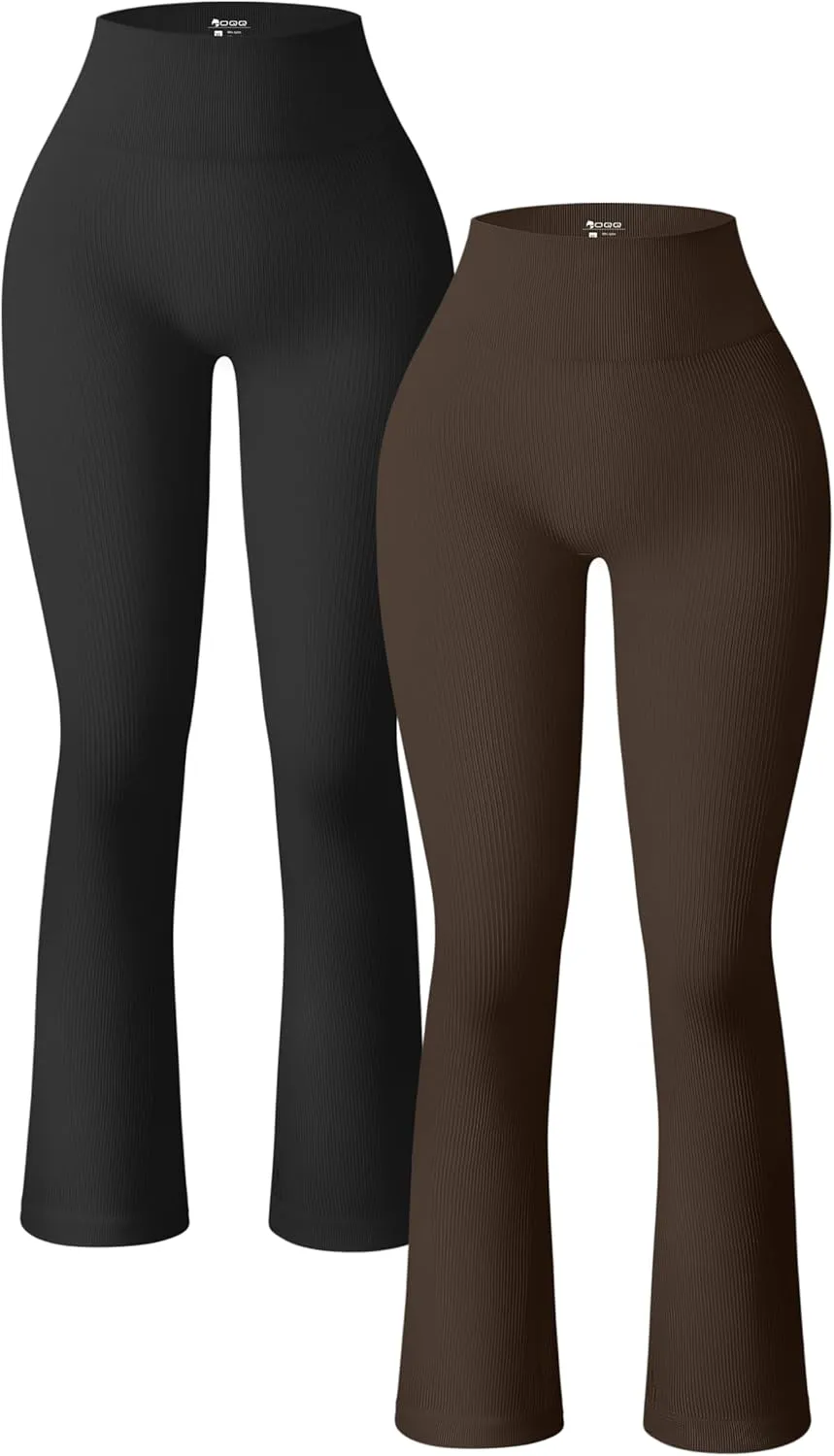 OQQ Women's 2 Piece Yoga Pants Ribbed Seamless Workout High Waist Bell Bottoms Flare Leggings