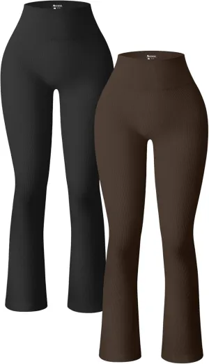 OQQ Women's 2 Piece Yoga Pants Ribbed Seamless Workout High Waist Bell Bottoms Flare Leggings