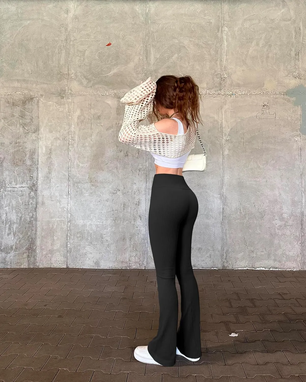 OQQ Women's 2 Piece Yoga Pants Ribbed Seamless Workout High Waist Bell Bottoms Flare Leggings