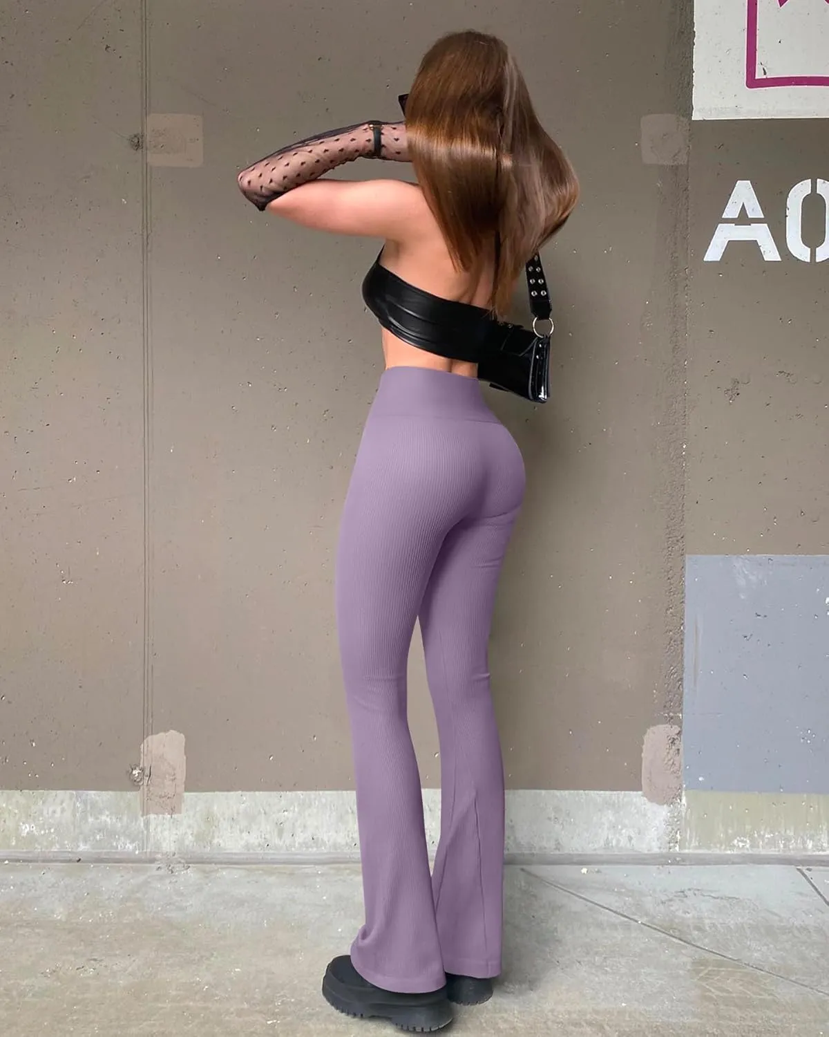 OQQ Women's 2 Piece Yoga Pants Ribbed Seamless Workout High Waist Bell Bottoms Flare Leggings