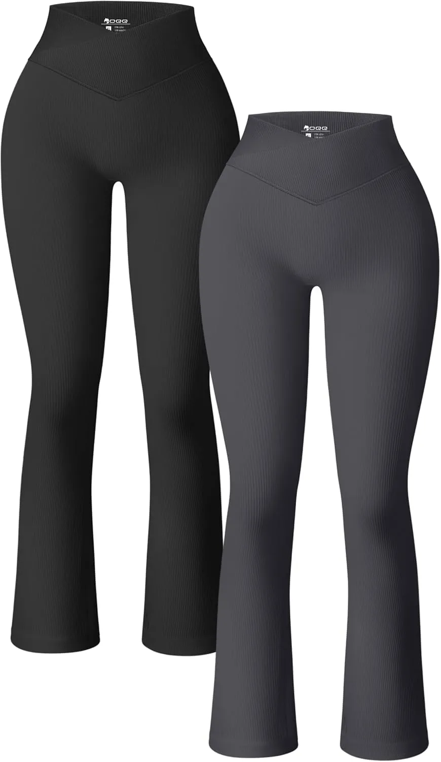 OQQ Women's 2 Piece Yoga Pants Ribbed Seamless Workout High Waist Cross Over Bell Bottoms Exercise Flare Leggings