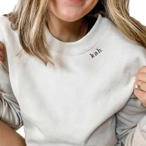Personalized Embroidered Mini Initials Monogram Crewneck - Initials or Name along Neckline - Minimalist Style - Capsule Wardobe Essential - Clean Girl Style - Embroidered Sweatshirt
