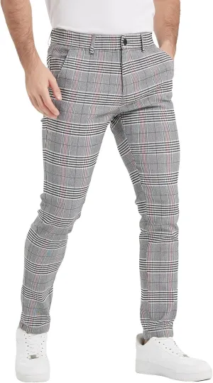 Plaid&Plain Men's Plaid Pants Skinny Dress Pants for Men Skinny Chino Pants Men