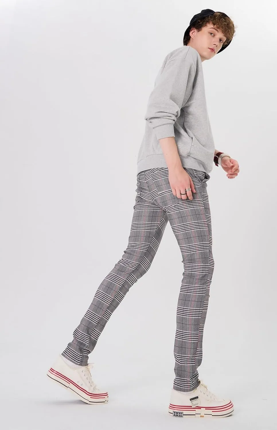 Plaid&Plain Men's Plaid Pants Skinny Dress Pants for Men Skinny Chino Pants Men