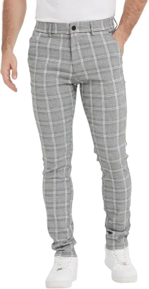 Plaid&Plain Men's Plaid Pants Skinny Dress Pants for Men Skinny Chino Pants Men