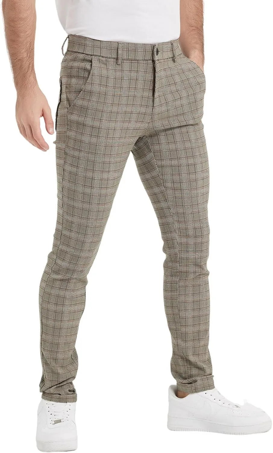 Plaid&Plain Men's Plaid Pants Skinny Dress Pants for Men Skinny Chino Pants Men