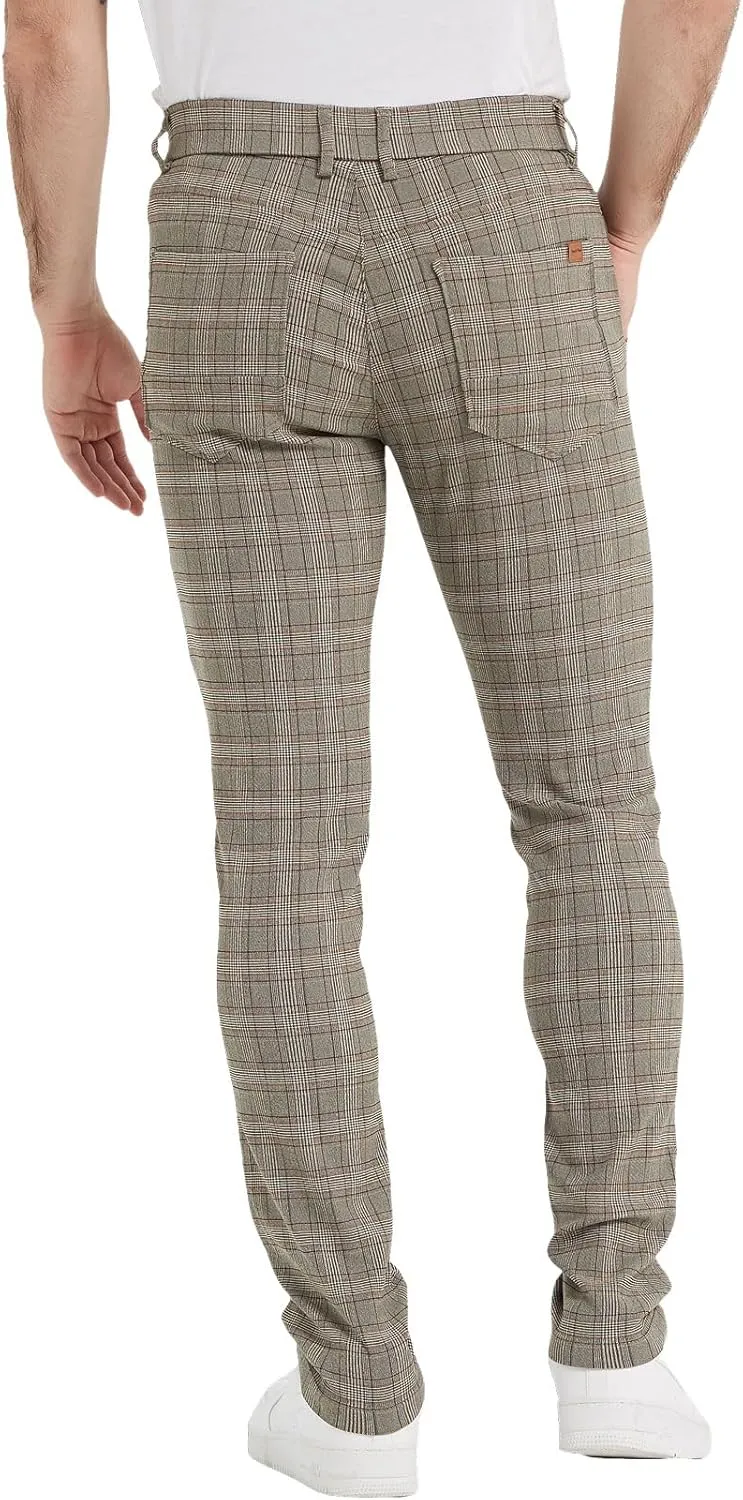 Plaid&Plain Men's Plaid Pants Skinny Dress Pants for Men Skinny Chino Pants Men