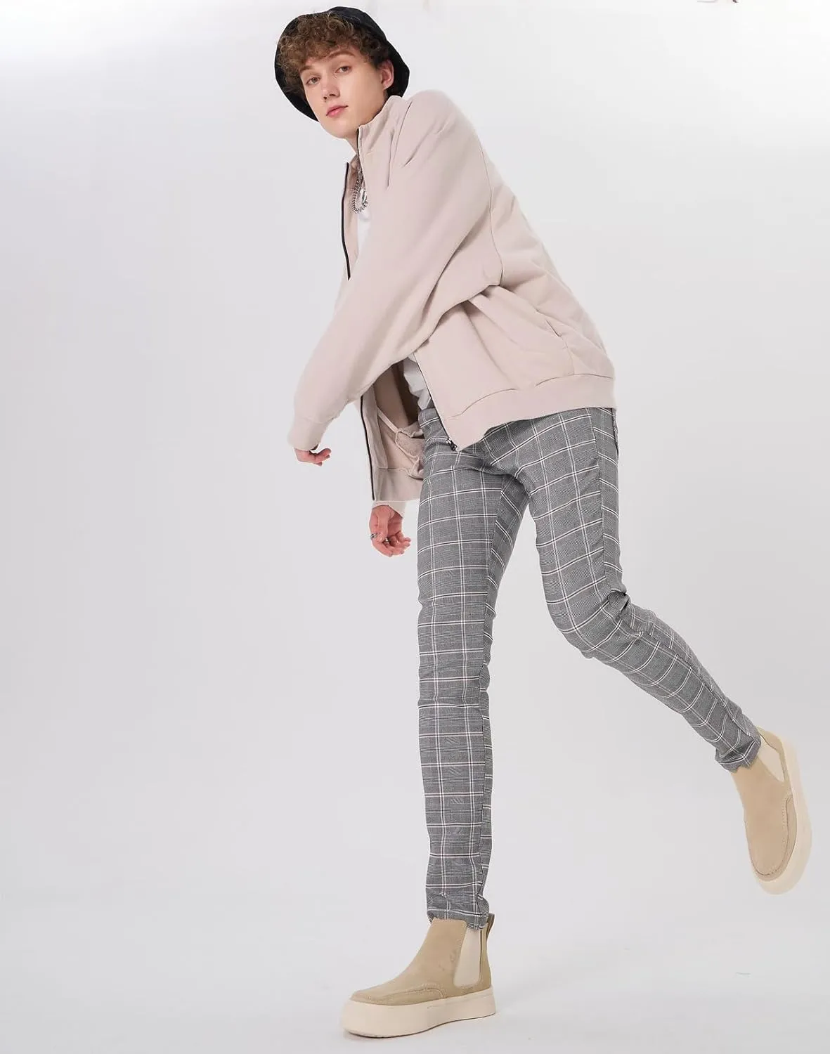 Plaid&Plain Men's Plaid Pants Skinny Dress Pants for Men Skinny Chino Pants Men