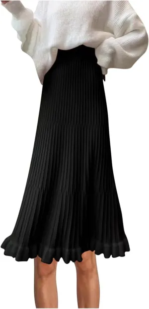 Pleated Midi Skirts for Women Aline Long High Elastic Waisted Summer Cocktail Party Swing Flowy Chiffon Swing Skirt