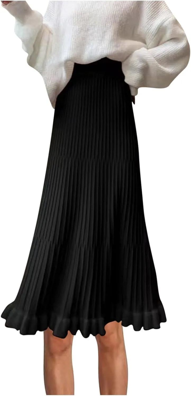 Pleated Midi Skirts for Women Aline Long High Elastic Waisted Summer Cocktail Party Swing Flowy Chiffon Swing Skirt