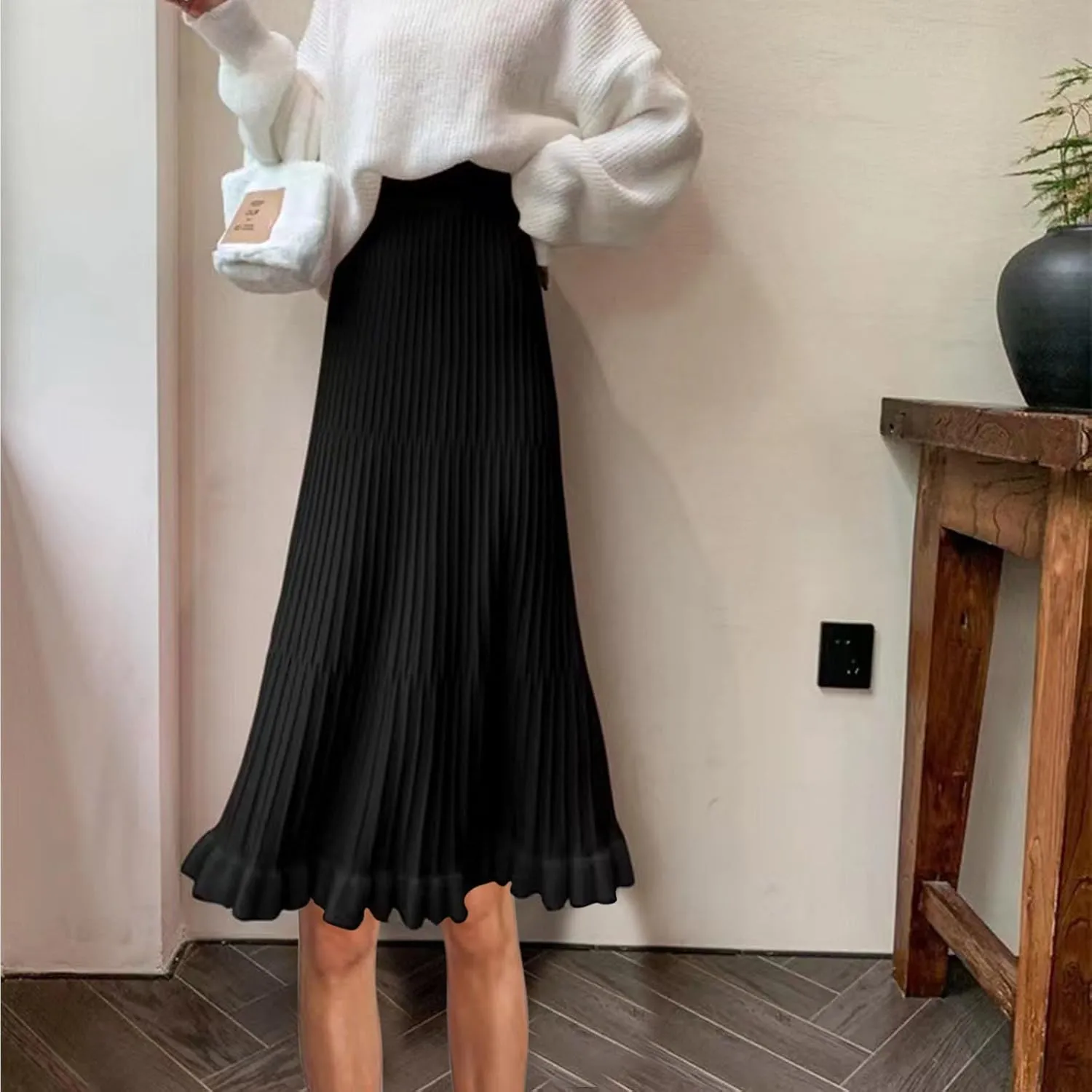 Pleated Midi Skirts for Women Aline Long High Elastic Waisted Summer Cocktail Party Swing Flowy Chiffon Swing Skirt